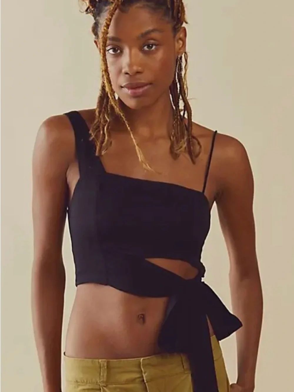 Free People Black Mila Tie Front Festival Ready Stylish Crop Top